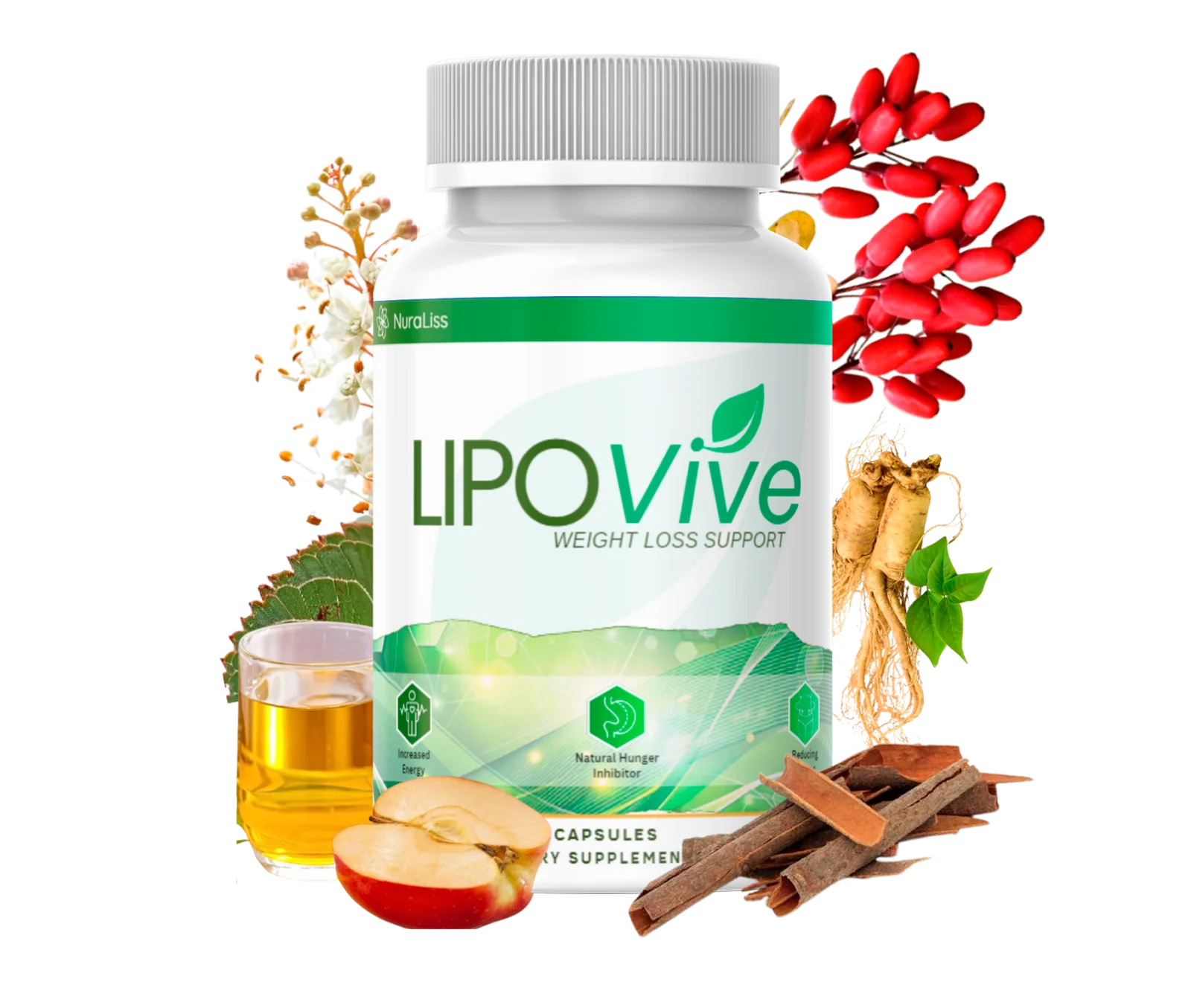 LipoVive weight loss support supplement bottle with natural ingredients